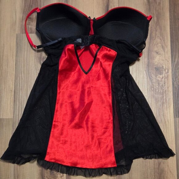 Gilligan & O'Malley Intimates Red/Black Lace Size Large Baby Doll Nighty #17730 - Picture 9 of 9